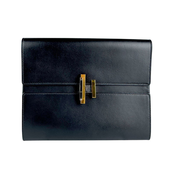 Hermes Hermès Cinetic Tadelakt clutch bag in black, gold, and silver for men ... - Picture 1 of 5